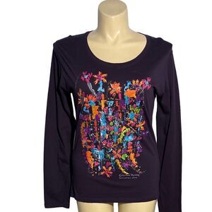 James and Nicholson XXL Top Tee Shirt Art to Wear Dark Purple Abstract Flowers